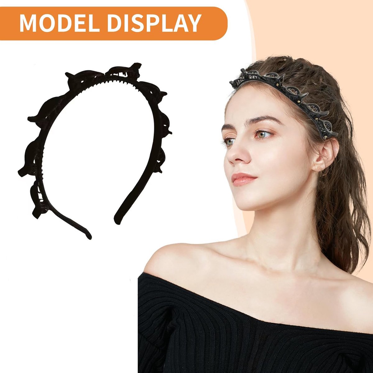 3-Piece Hairband with Clip - Tiara - Double-Layered Twist Braid Headband/Hairband/Tiara with Clips - Tiara with Hairpin - Hair Accessories - Elegant Headband for Women and Girls - Black / Brown / Red - Braided Hair Clip - Durable