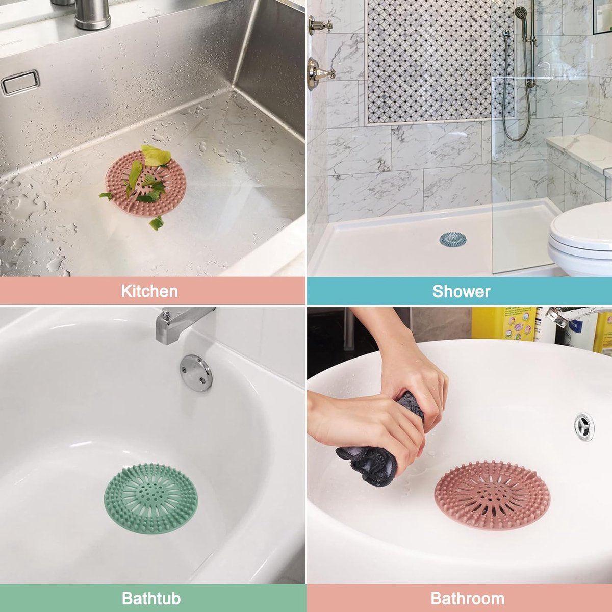 Silicone Drain Stopper - Sink Strainer - Shower Drain - 5-piece - Sink Stopper - Drain Strainer - Drain - Sink Plug - Universal Hair Filter - Hair Catcher - Drain Stopper - Large Displacement Bathroom Deodorant Drain - For Kitchen/Bathroom