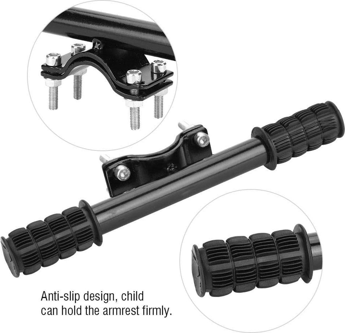 Child Handlebar Stem - Extra Child Handlebar for Front Seat - Secure Grip on the Bike - Handlebar Bracket for Bicycle Accessories - Backrest Bikes - Armrest Frame - Easy to Install - 23cm - Black - 1 Piece