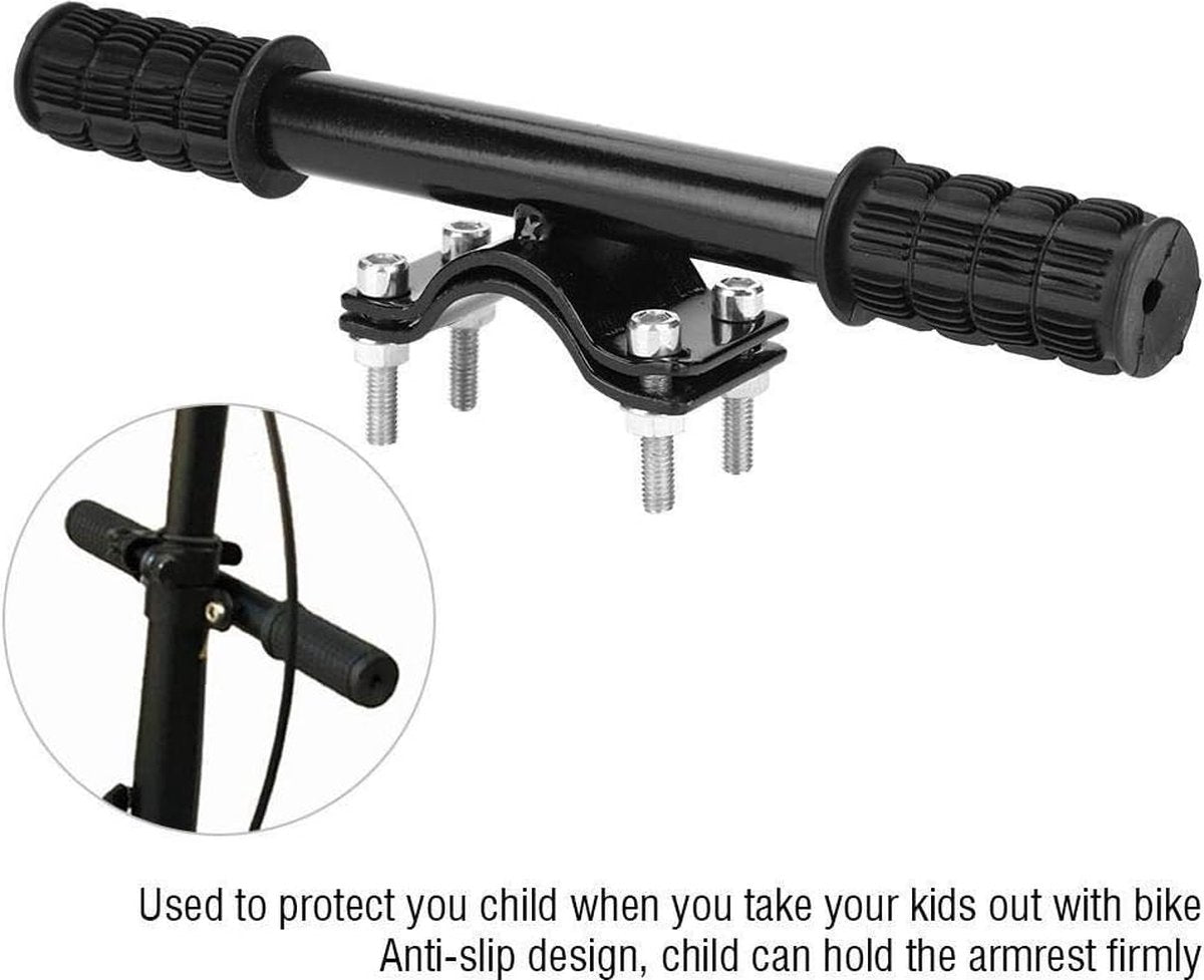 Child Handlebar Stem - Extra Child Handlebar for Front Seat - Secure Grip on the Bike - Handlebar Bracket for Bicycle Accessories - Backrest Bikes - Armrest Frame - Easy to Install - 23cm - Black - 1 Piece