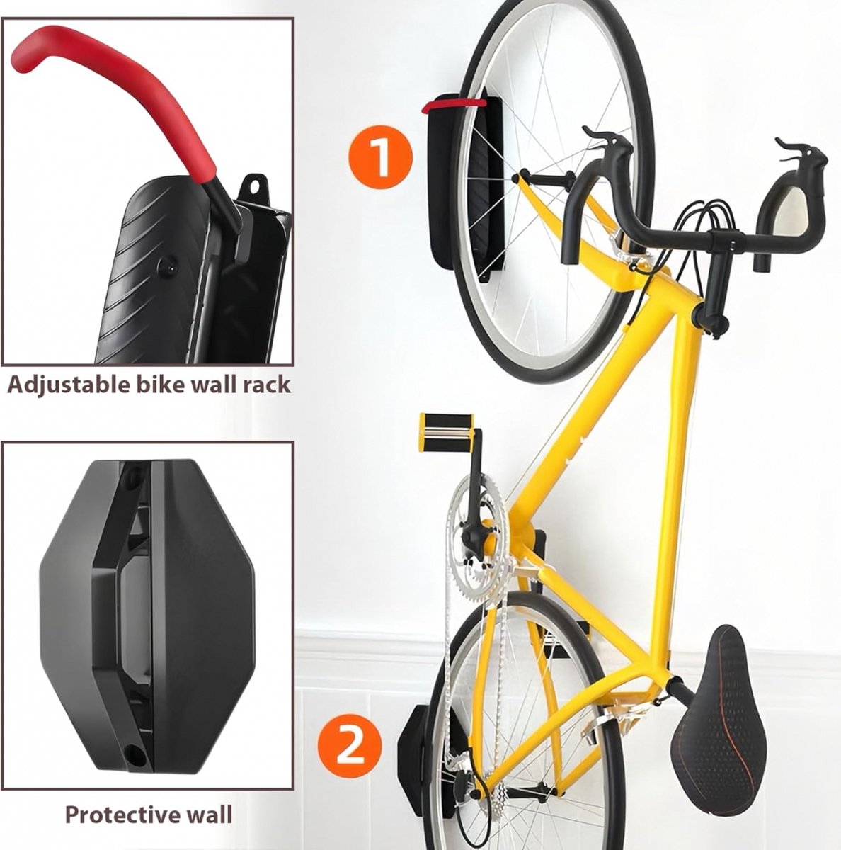 Rotatable Bicycle Suspension System - Bike Hook - Bicycle Suspension Bracket - Bicycle Storage - Wall Bracket for Bicycles - Bicycle Rack - Bicycle Bracket - Bicycle Suspension Rack - Wall Mount - Save Space - High Load Capacity - Suitable for Most Bicycl