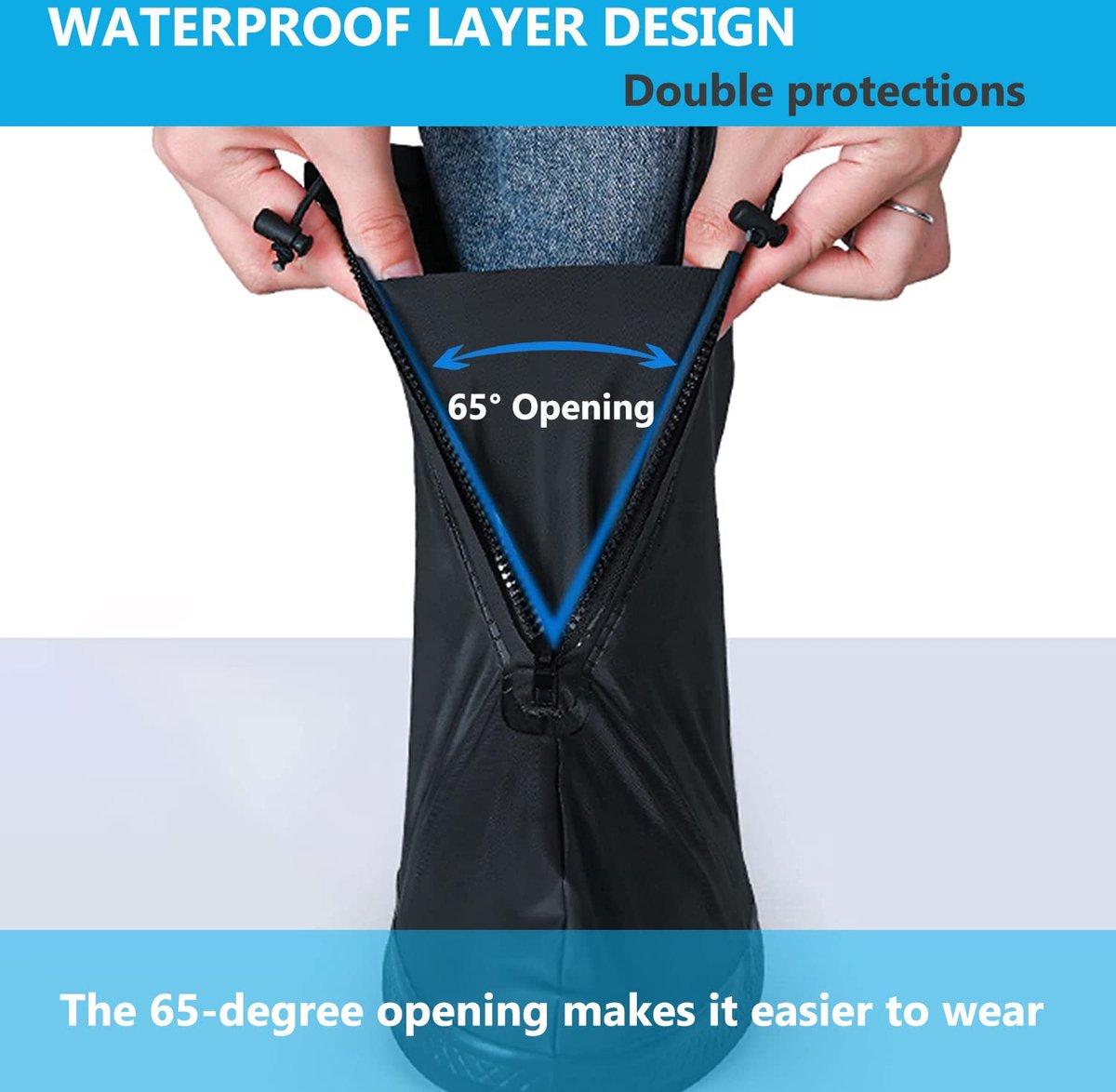 Waterproof Shoe Covers - Rain Shoe Covers - With Zipper, Drawstring and Snap - Waterproof Shoe Protectors - Motorcycle Scooter Bicycle Shoe Cover - Shoe Rain Cover - Shoe Cover - Shoe Covers - Anti-Slip - Size S 36-37 - Black - Reusable