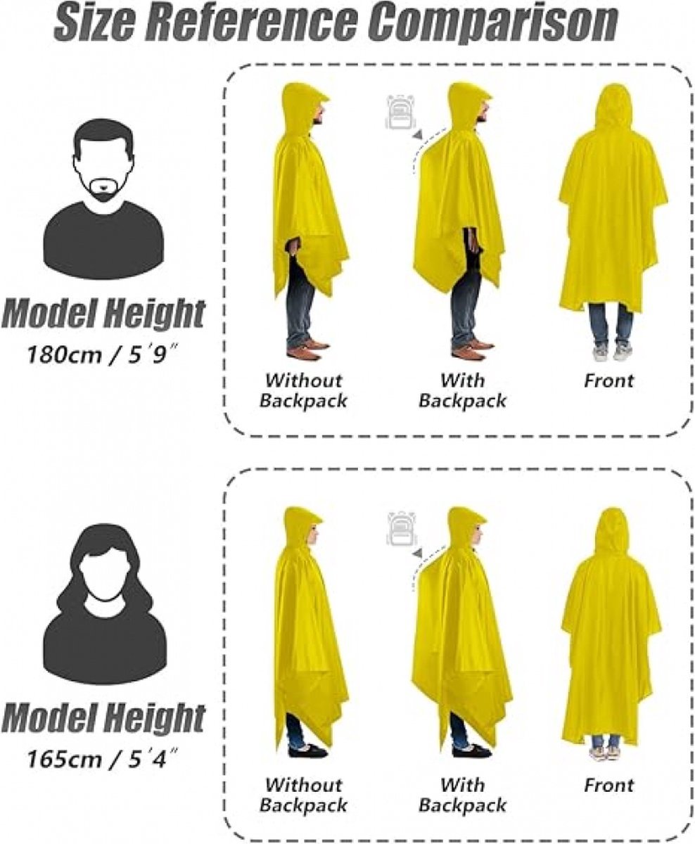 Poncho - Raincoat - Waterproof - Quick-drying - Breathable - Portable - Tear-resistant - Foldable - Lightweight - Reusable - Women's & Men's Cycling Rain Poncho - Bicycle Poncho - Yellow - With Pocket - Hood and Snap - Multifunctional 3 in 1 Poncho