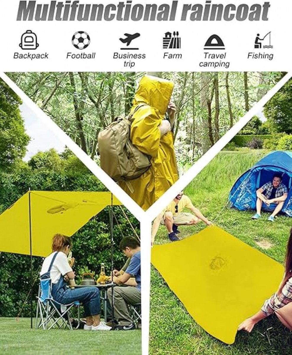 Poncho - Raincoat - Waterproof - Quick-drying - Breathable - Portable - Tear-resistant - Foldable - Lightweight - Reusable - Women's & Men's Cycling Rain Poncho - Bicycle Poncho - Yellow - With Pocket - Hood and Snap - Multifunctional 3 in 1 Poncho