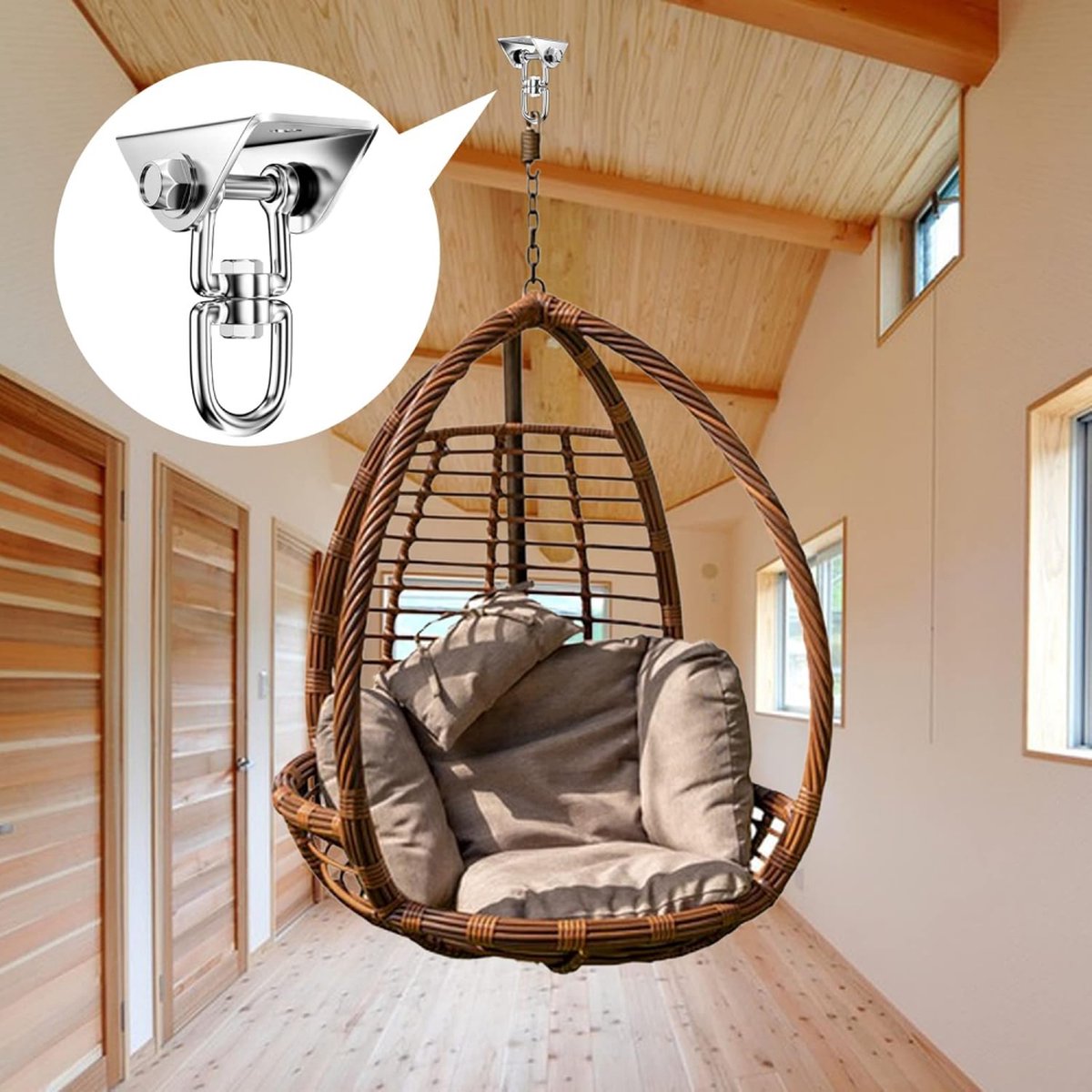 Professional Ceiling Hook with 500kg Load Capacity - 360° Rotatable - With Carabiner - Punching Bag Suspension System - Suspension Hook - Ceiling Bracket - Swing Hook - Hanging Punching Bag, Swing, Rocking Chair, and Hanging Chair