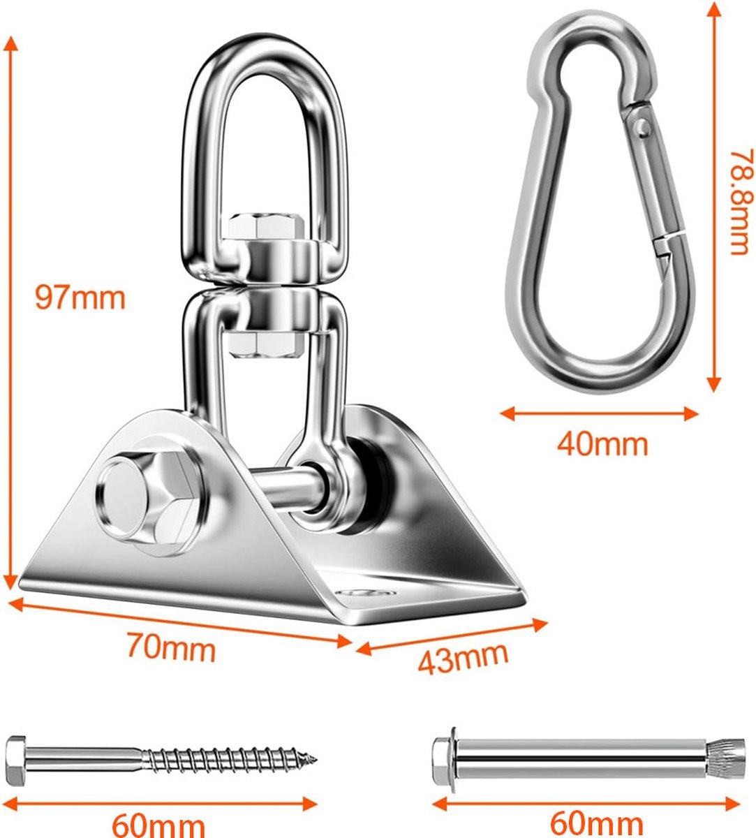 Professional Ceiling Hook with 500kg Load Capacity - 360° Rotatable - With Carabiner - Punching Bag Suspension System - Suspension Hook - Ceiling Bracket - Swing Hook - Hanging Punching Bag, Swing, Rocking Chair, and Hanging Chair
