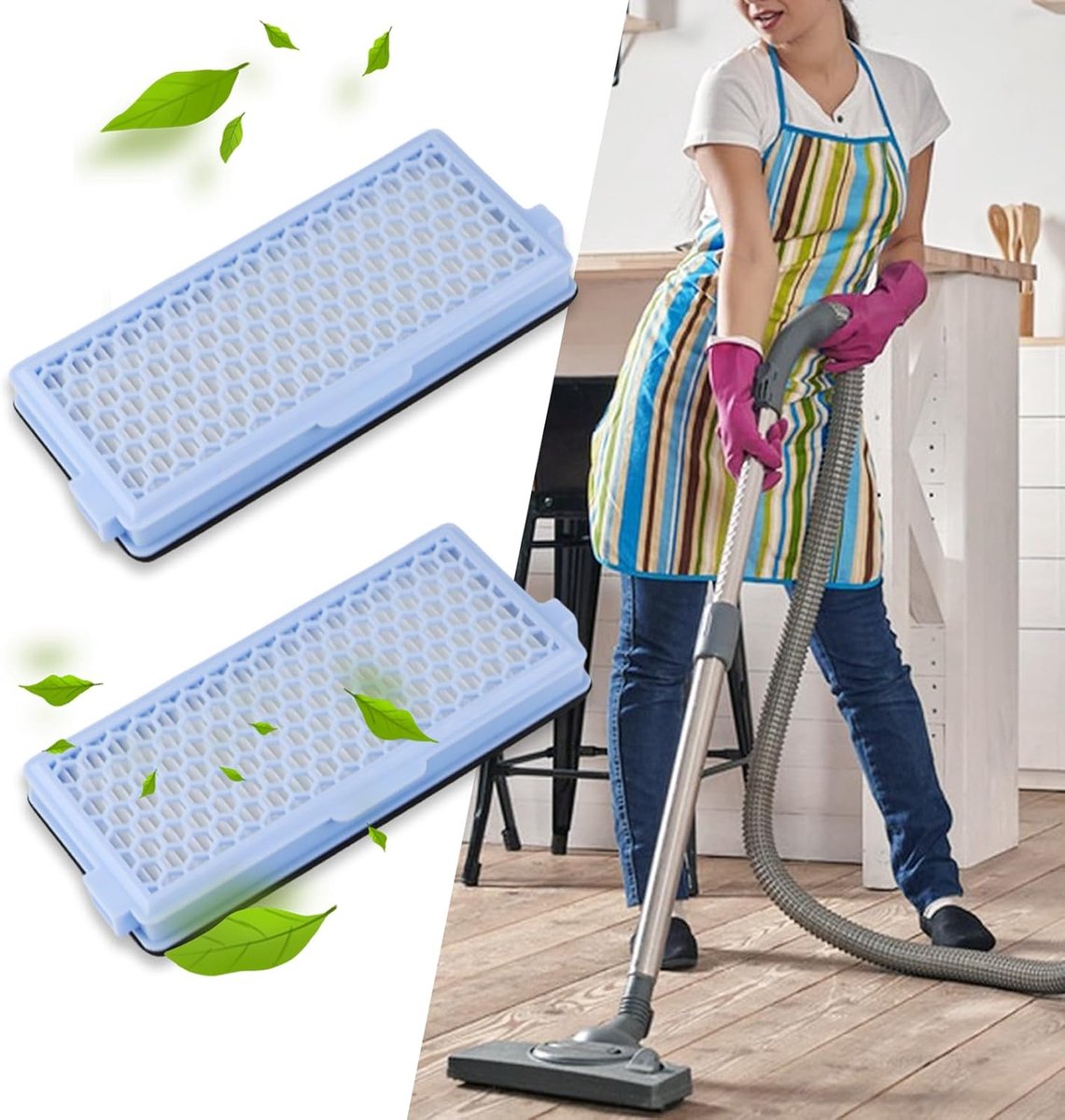 Active HEPA Filter Set 2 Pieces Suitable For Miele Classic Compact C1, Complete C2 & C3 - Replaceable - Vacuum Cleaner Parts - Vacuum Cleaner Filter - Impurity Filter - Blue