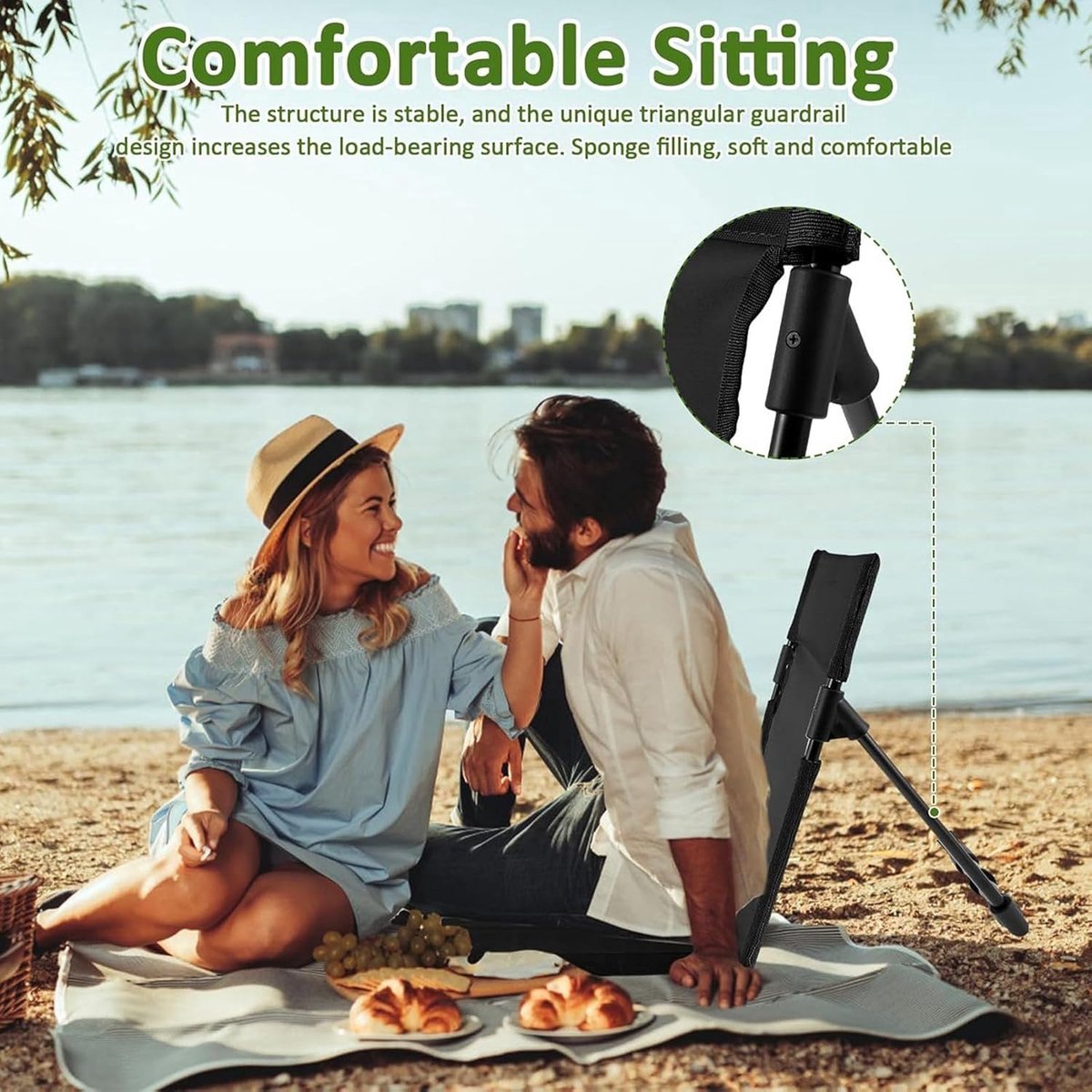 Beach Mat - Foldable Beach Chair - Camping Chair - Beach Mat with Backrest - Outdoor Camping Chair - Collapsible Beach Mat - Lightweight - Portable Sun Lounger - With Storage Bag - Soft Sponge Filling Cushion - Black