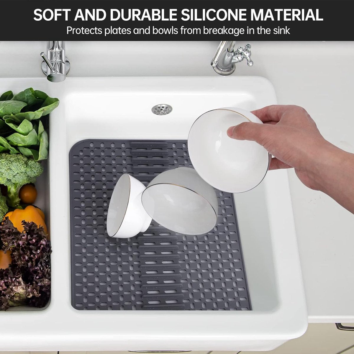 Silicone sink mat - sink protection - 1 piece - dark grey - 43x32 cm