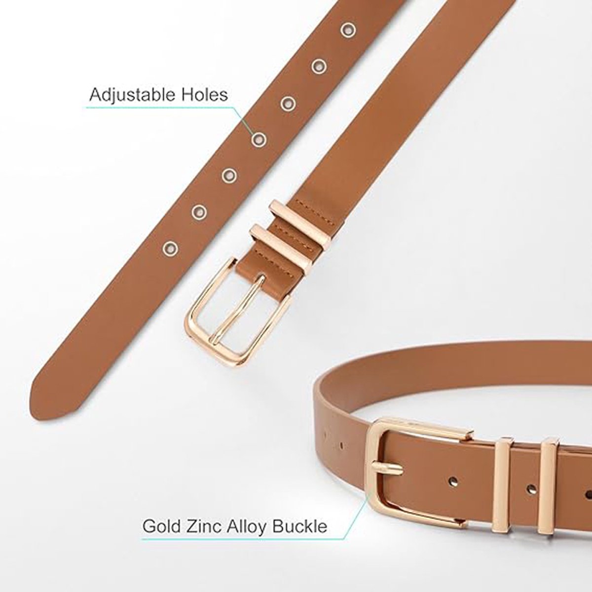 3-Piece Belt - Women's Belt - Stylish Retro - Trouser Belt - Women - Adjustable Unisex Belt - 110cm - Leather - Women's Belts for Jeans Dresses Trousers Women's Leather Waist Belt with Gold Buckle - 110 CM
