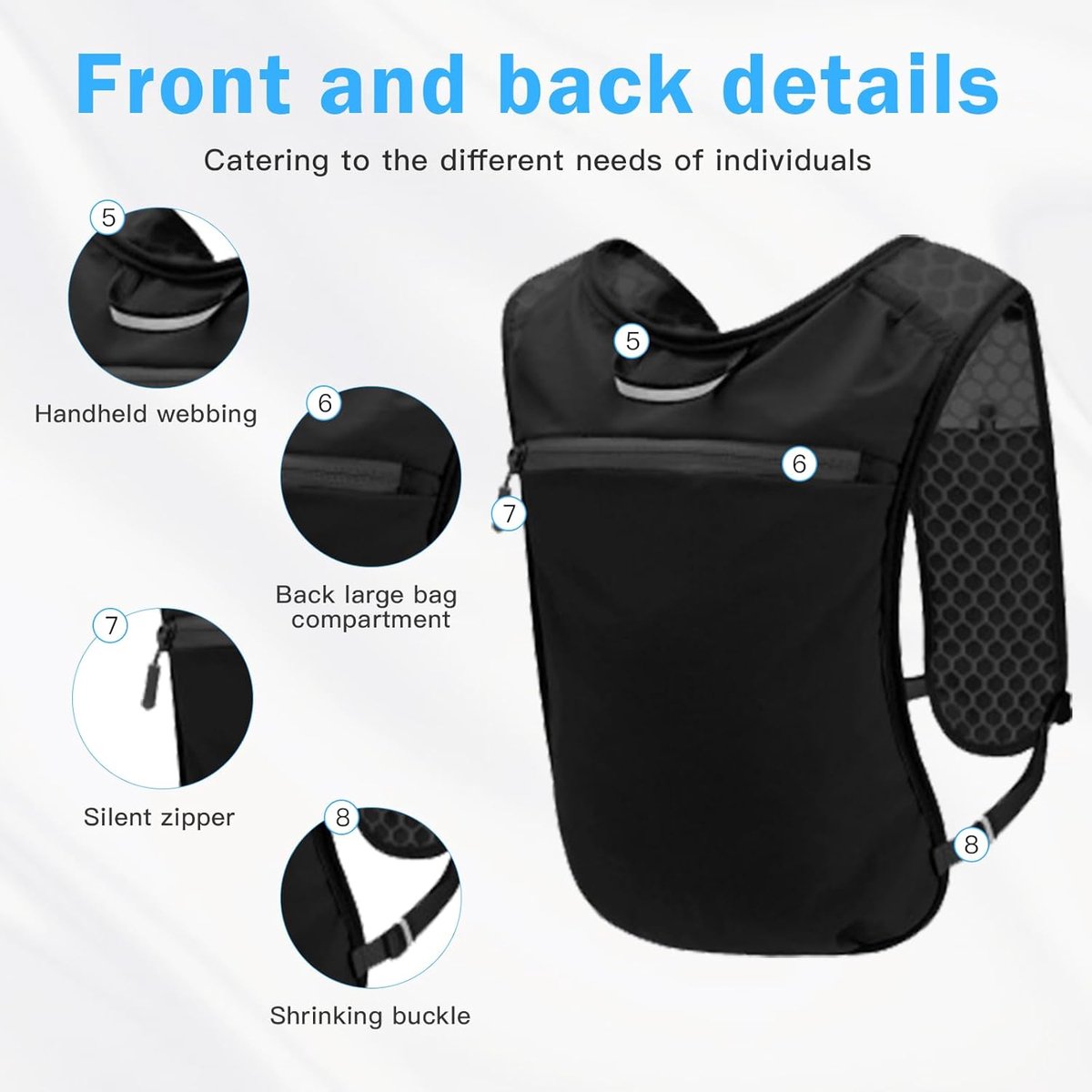 Reflective Running Vest - Running Vest - Running Vest with reflective - With 500ml Flask - Running Vest - running vest drink holder-running vest - Drinking Vest - Ultralight and durable vest - Adjustable - for Cycling, Walking - black