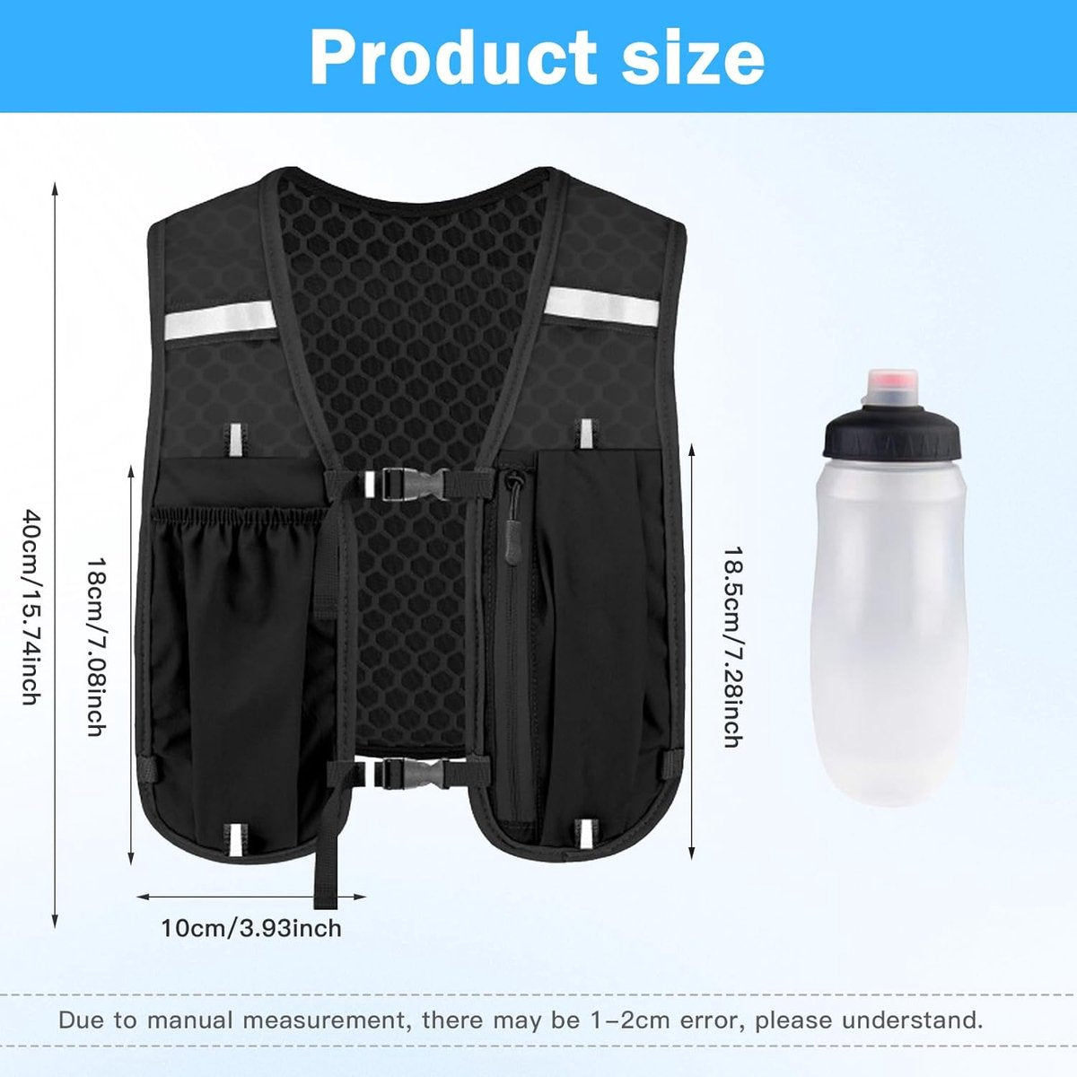 Reflective Running Vest - Running Vest - Running Vest with reflective - With 500ml Flask - Running Vest - running vest drink holder-running vest - Drinking Vest - Ultralight and durable vest - Adjustable - for Cycling, Walking - black
