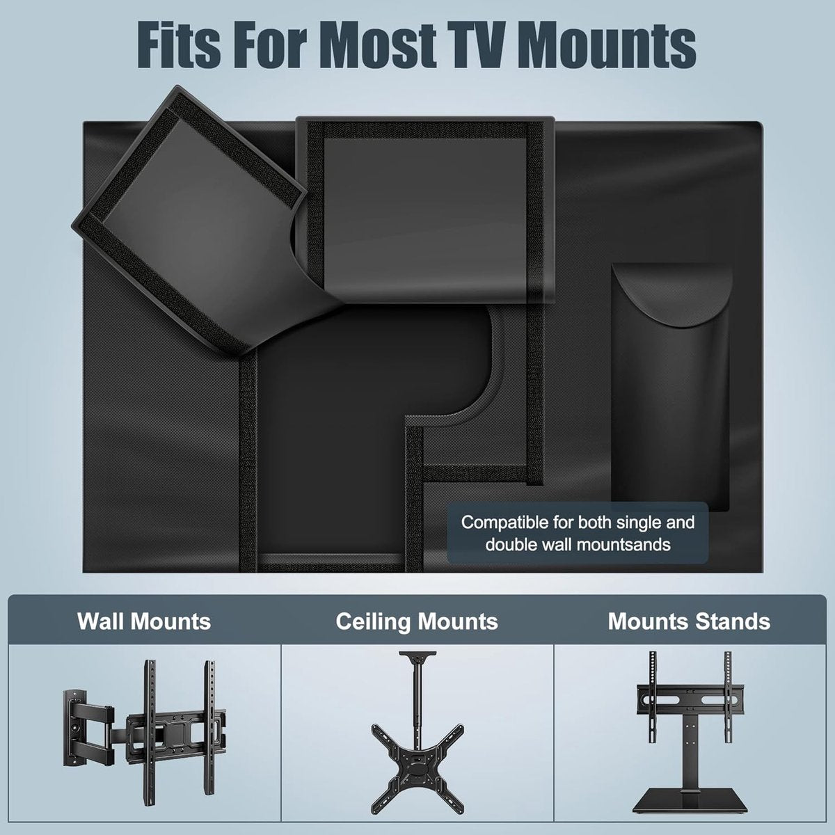 Outdoor TV case 55-58 inch - TV screen protector - waterproof and weatherproof outdoor flat screen case - 210D fabric - 55.1 x 5.9 x 35.4 inches - black