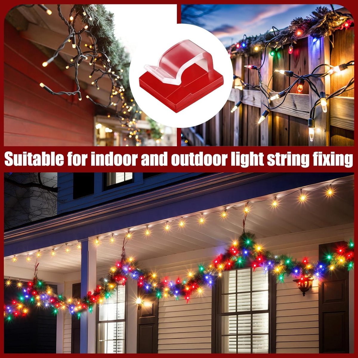120 pieces - Cable clips - Cable holder - Cable clamp - Cord organizer - Outdoor lighting clips - transparent self-adhesive cable clips - for Christmas lights - with adhesive strips - patio decoration - for hanging wires and cable management - 14*14 mm