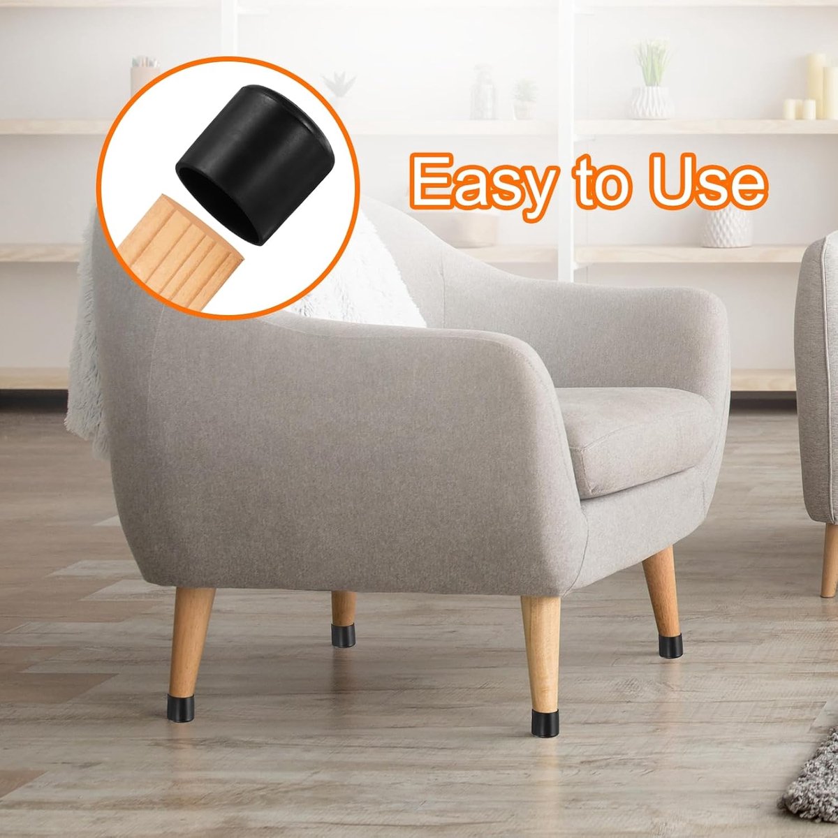 20 pieces - Chair Leg Caps - 22*22*25mm - furniture leg covers - Round rubber furniture leg protectors - Chair protector - floor protection - chair leg protectors - chair socks - for chair legs, table and sofa - black