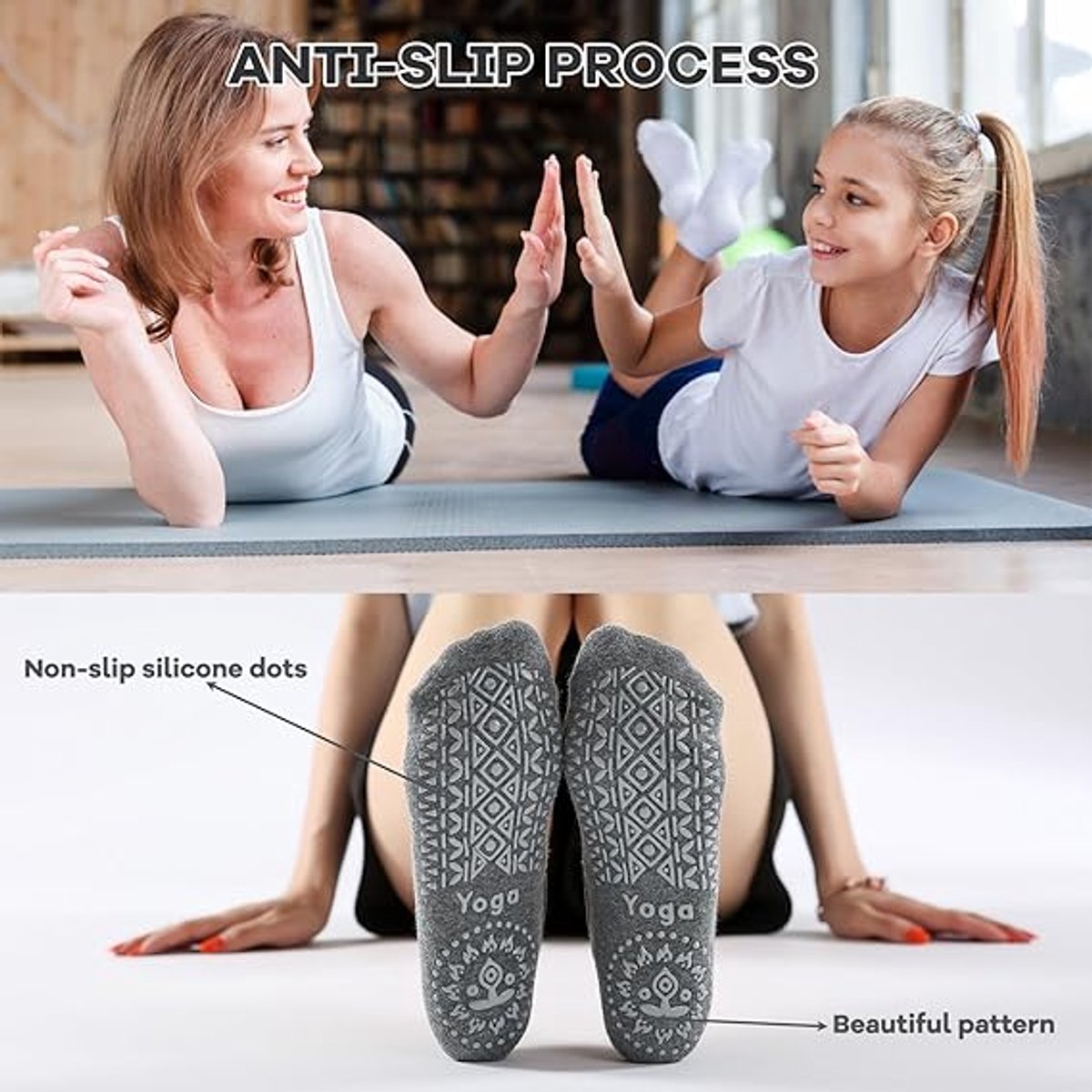3 pairs of yoga socks - Pilates socks - non-slip socks - sports socks - ballet socks - for yoga pole Pilates dance - black, dark grey and pink