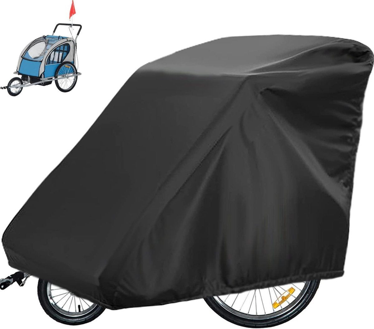 Bicycle Trailer Cover - Waterproof Bicycle Trailer Storage Cover - 420D Oxford Fabric - Waterproof cover for storing bicycle trailers - With PU coating - Child's Bicycle Trailer Cover - Anti-UV, windproof, dustproof, waterproof - 33*55*39 inches (84*140*9