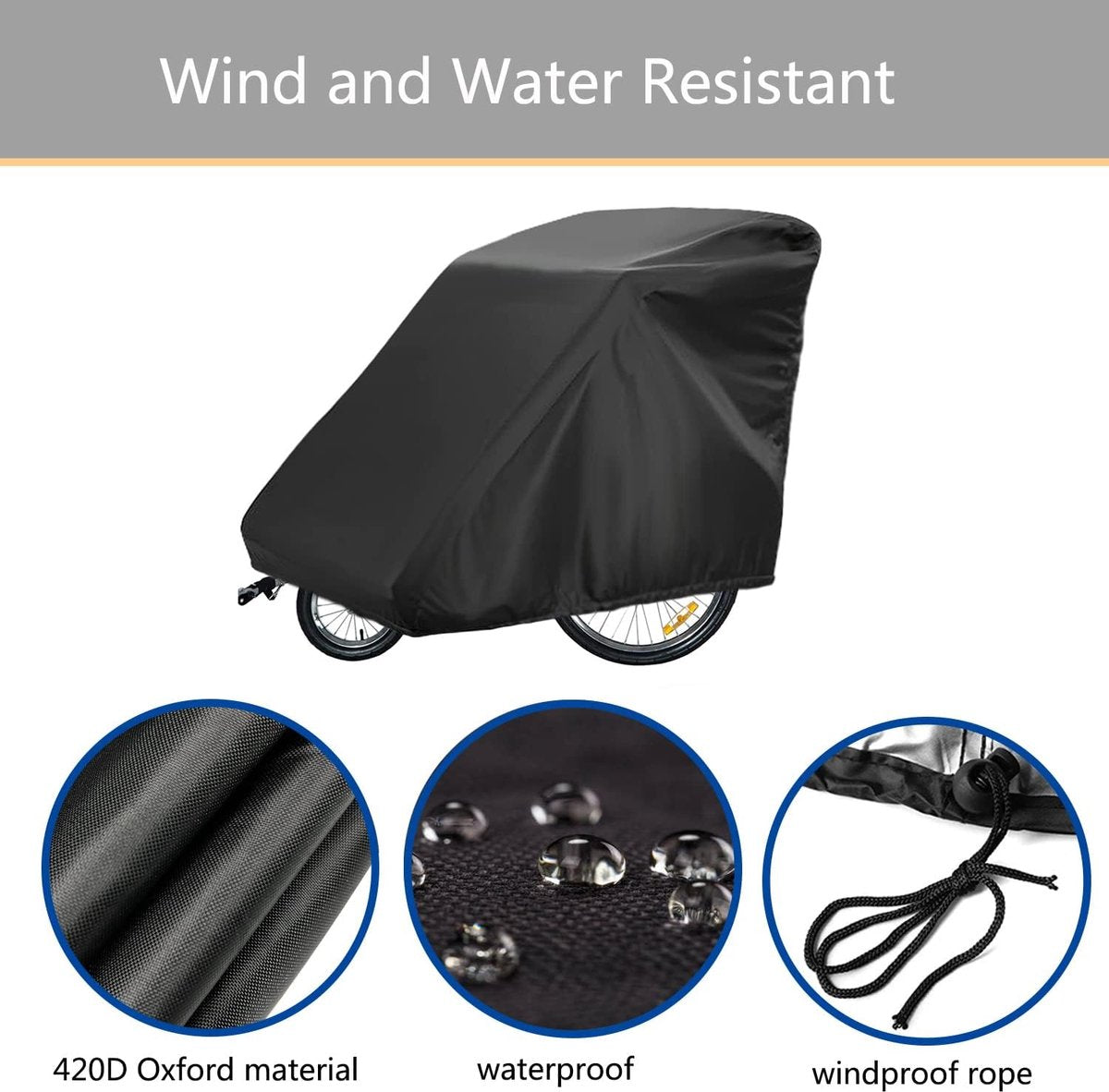 Bicycle Trailer Cover - Waterproof Bicycle Trailer Storage Cover - 420D Oxford Fabric - Waterproof cover for storing bicycle trailers - With PU coating - Child's Bicycle Trailer Cover - Anti-UV, windproof, dustproof, waterproof - 33*55*39 inches (84*140*9