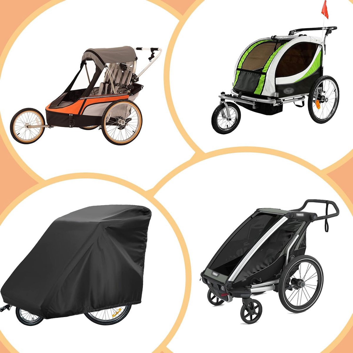 Bicycle Trailer Cover - Waterproof Bicycle Trailer Storage Cover - 420D Oxford Fabric - Waterproof cover for storing bicycle trailers - With PU coating - Child's Bicycle Trailer Cover - Anti-UV, windproof, dustproof, waterproof - 33*55*39 inches (84*140*9