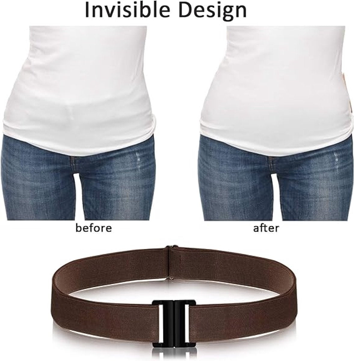 Elastic trouser belt - 4 Pieces - Elastic belt - women's belt - Adjustable Elastic - Trouser belt - Stretch Belts - stretchable belt - trouser belt - Non-slip Waist belt For Men and Women - For Jeans, Trousers and Dresses - Black, blue, brown, khaki