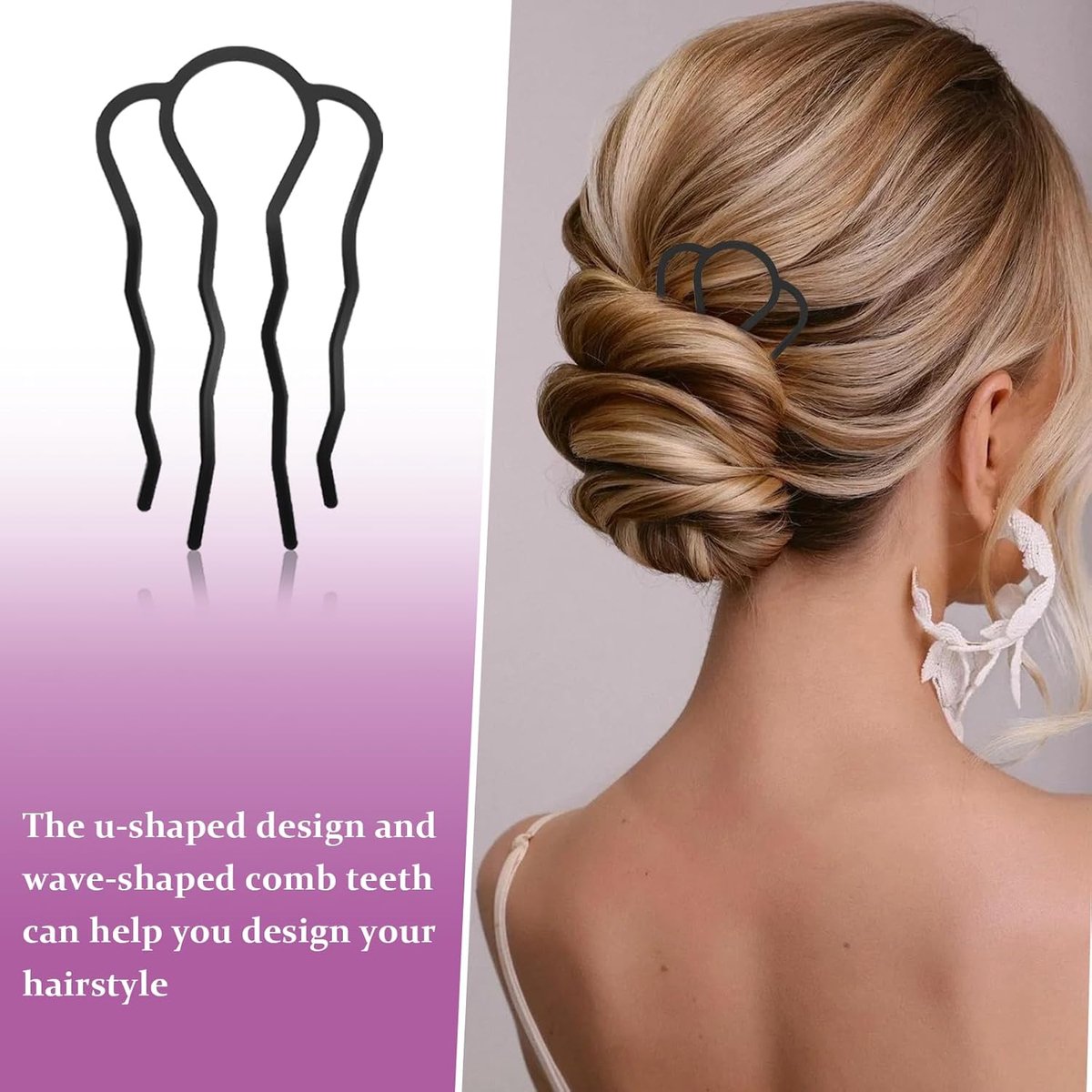 6 pieces - metal hair comb - Hair clip - Hairpin - Hair clips - U-shaped side comb - French hair comb - Hairpins - Hair accessories - vintage updo comb - combination of thick and fine hair - black