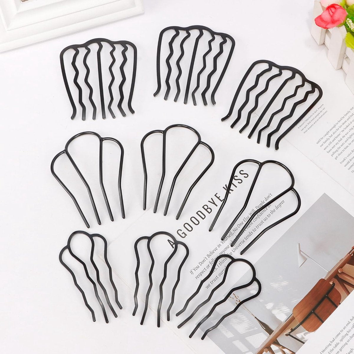 9 pieces - metal hair comb - Hair clip - Hairpin - Hair clips - U-shaped side comb - French hair comb - Hairpins - Hair accessories - vintage updo comb - for fine, long, medium-length, thin and coarse hair - black