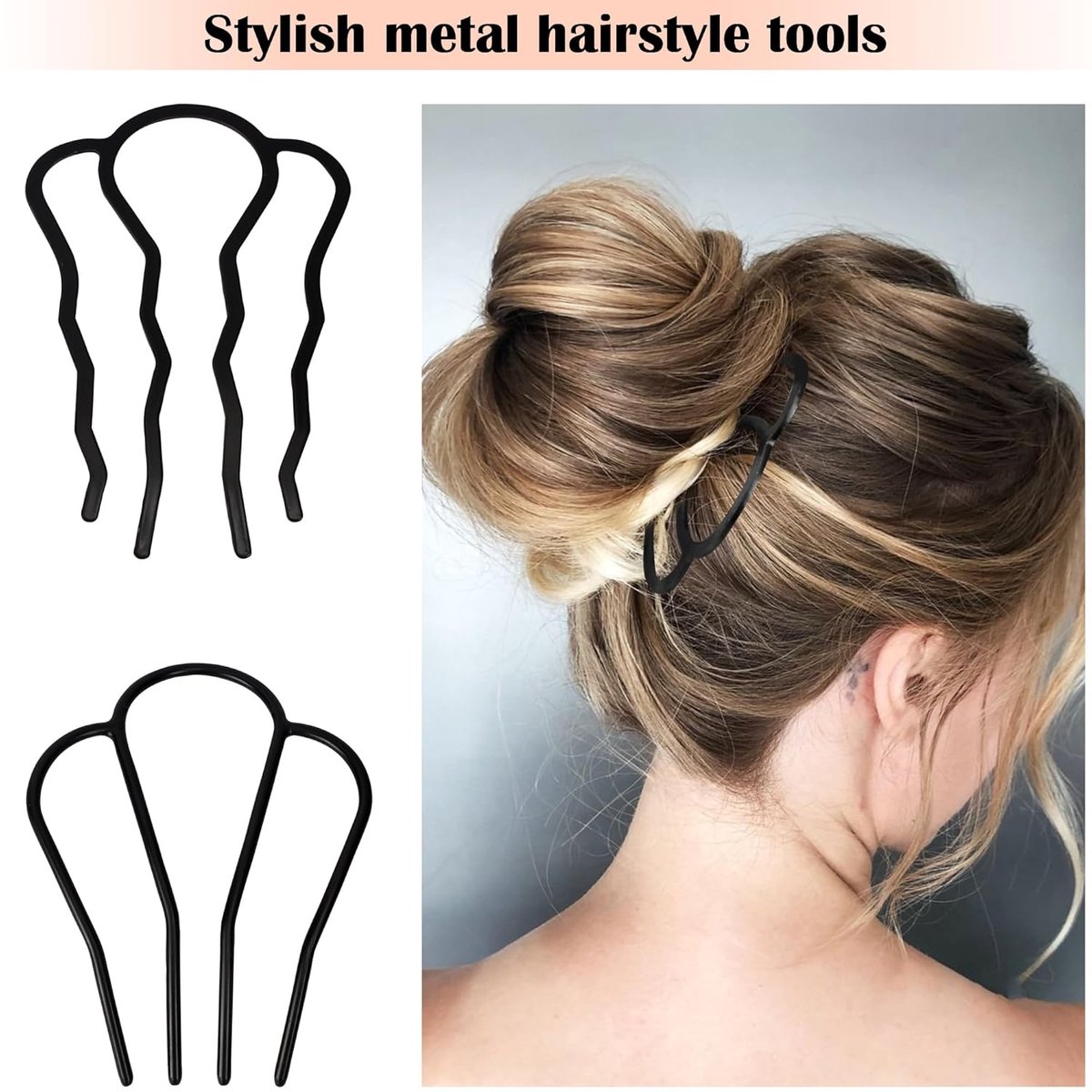 9 pieces - metal hair comb - Hair clip - Hairpin - Hair clips - U-shaped side comb - French hair comb - Hairpins - Hair accessories - vintage updo comb - for fine, long, medium-length, thin and coarse hair - black