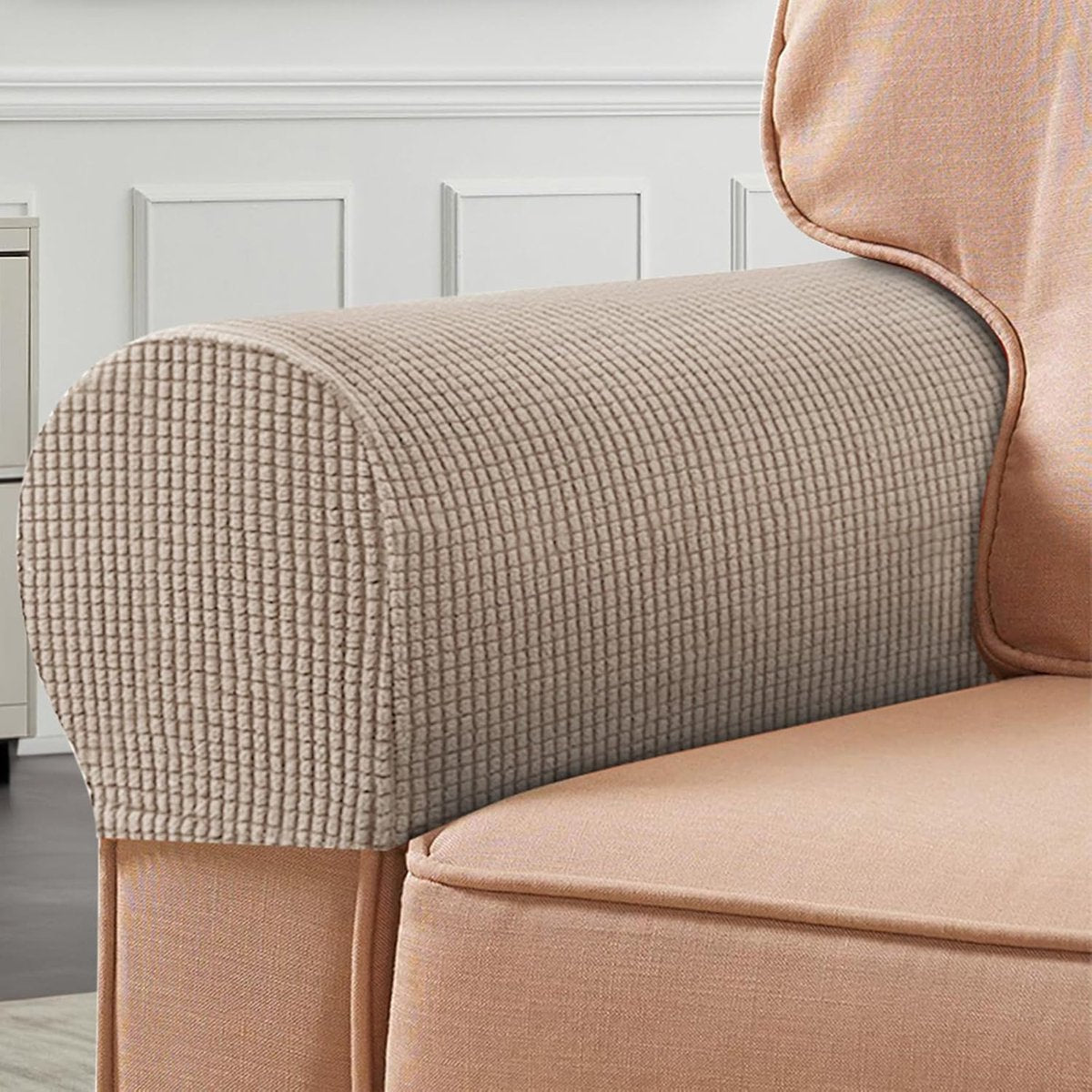 4 Pieces - Armrest Protection Covers - Protective Cover - Elastic Sofa Cover - Sofa Armrest Cover - Gloves for Sofa Armrests - Anti-Slip - Anti-Scratch - for Reclining Square, Curved, Tilted Armrest Cover - Brown