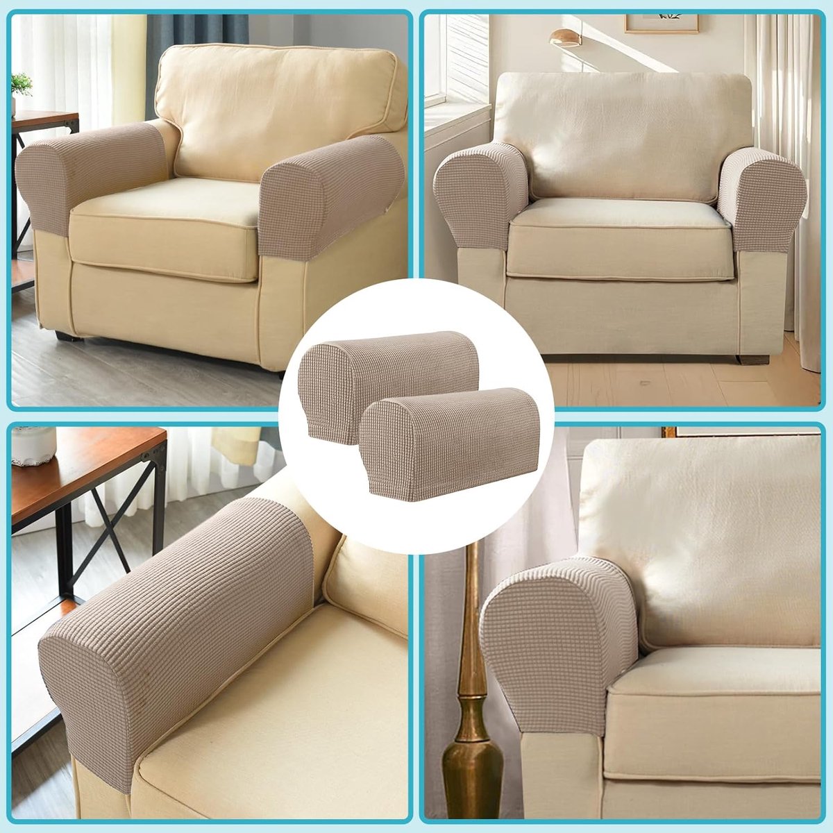 4 Pieces - Armrest Protection Covers - Protective Cover - Elastic Sofa Cover - Sofa Armrest Cover - Gloves for Sofa Armrests - Anti-Slip - Anti-Scratch - for Reclining Square, Curved, Tilted Armrest Cover - Brown