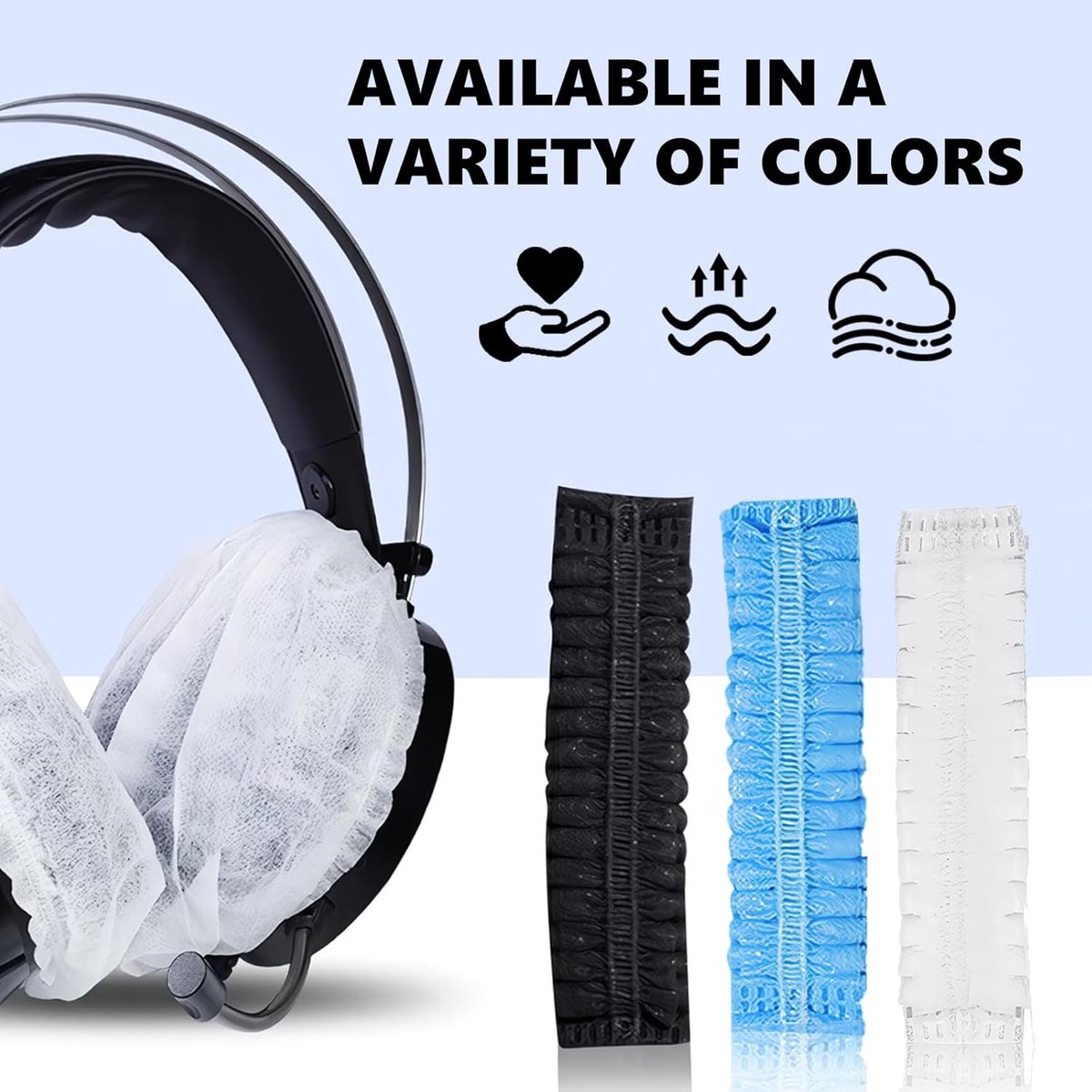 Elastic Headphone Hygiene Cases - 100 pieces - non-woven fabric headphone covers - replacement headphone hygiene cases - elastic stretch - universal - cover case 11cm - for home, sports and office - Black
