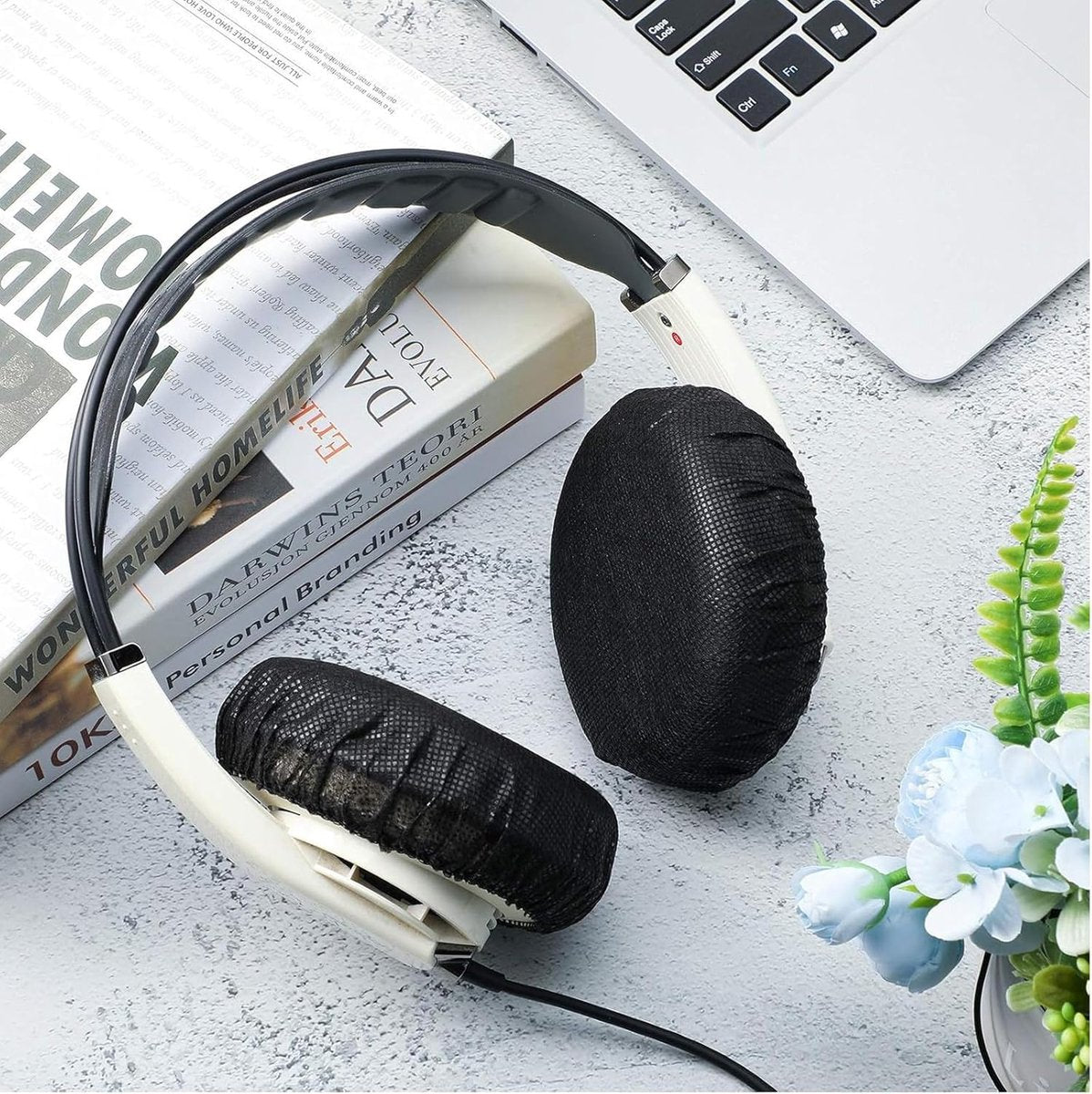 Elastic Headphone Hygiene Cases - 100 pieces - non-woven fabric headphone covers - replacement headphone hygiene cases - elastic stretch - universal - cover case 11cm - for home, sports and office - Black