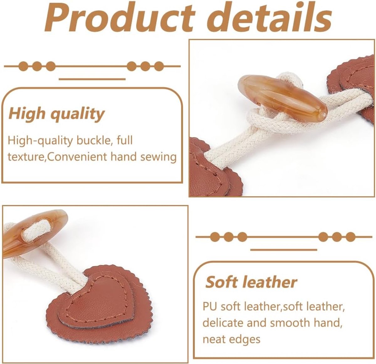 12 pieces - Leather Toggle Buttons - PU leather sew-on fasteners - Horn buttons for trench coats - sew-on fasteners - with resin buttons - leather fastening buttons - toggle buttons - for coats, sweaters, knitwear, jackets, DIY accessories - white, brown