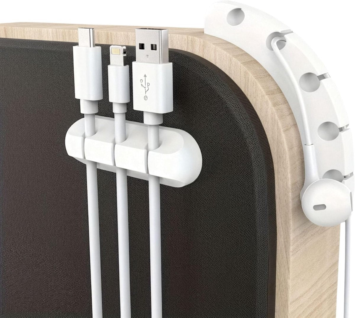 3 pieces - Cable holder - Cable clamp holder - cable management system - cable organizer - cable clip - desk organizer - cable tray - for cables, power cords, USB charging cables, chargers, audio cables - 3, 5, 7-hole - white