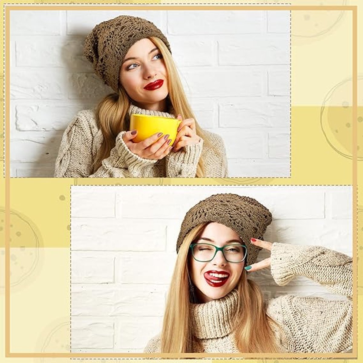 4-Piece Hat - Ladies' cotton crochet hat - Hand-knitted - Cotton hat for ladies crochet hats - Hand-knitted floral skull hats for autumn - cutouts - Knitted - Lightweight knitted hats for ladies - For Heads Of 55-61 Cm