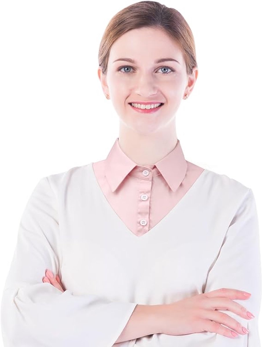 2 pieces - Women's Shirt Collar - Shirt Collar - Detachable Collar - Small Shirt Collar - Faux Detachable Collar - Detachable Pointed Collar - Small Collar - Pointed Collar - Shirt Replacement - Blouse - Adjustable - One Size - White, Pink