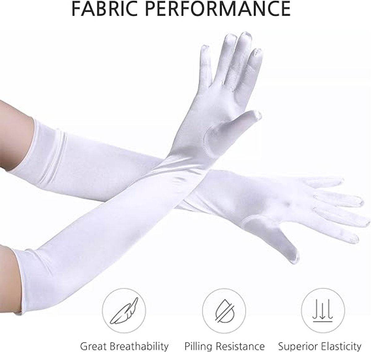 Gloves - 55 cm - Long glove - Long satin women's gloves - for weddings, parties, formal events and performances - Elastic gloves - up to the elbow - for brides, princesses, operas and other occasions - white