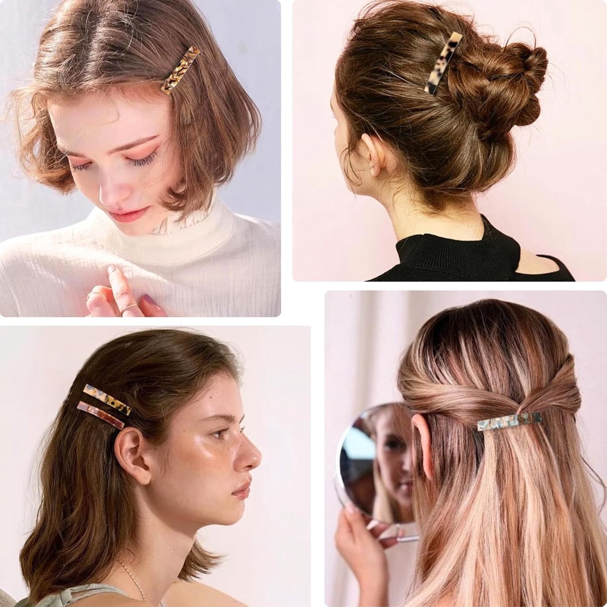 6pcs French Hair Clips - 3 Inch Hair Pin - Tortoiseshell Acetate - Delicate Hair Accessories - Colorful Hair Slides for Girls and Women