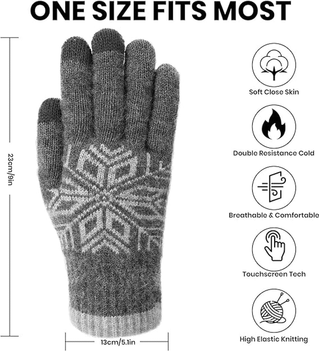 Women's Gloves - Men's Gloves - Men's / Women's Gloves - Winter Gloves - Knitted Glove with Fleece Lining - Touchscreen Glove - Extra Thick Gloves - Warm and Thick - for Cold Weather - Grey