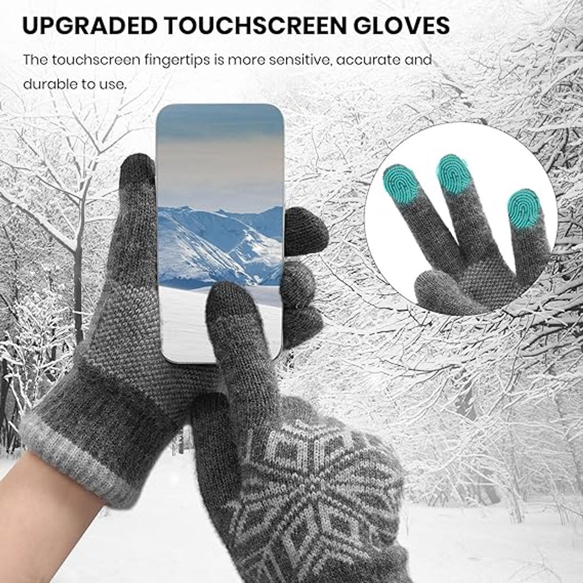 Women's Gloves - Men's Gloves - Men's / Women's Gloves - Winter Gloves - Knitted Glove with Fleece Lining - Touchscreen Glove - Extra Thick Gloves - Warm and Thick - for Cold Weather - Grey