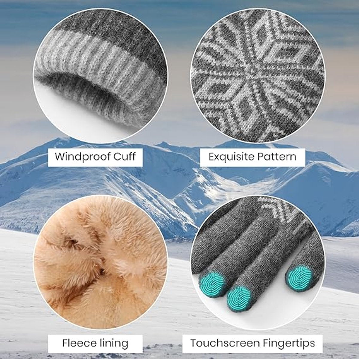 Women's Gloves - Men's Gloves - Men's / Women's Gloves - Winter Gloves - Knitted Glove with Fleece Lining - Touchscreen Glove - Extra Thick Gloves - Warm and Thick - for Cold Weather - Grey