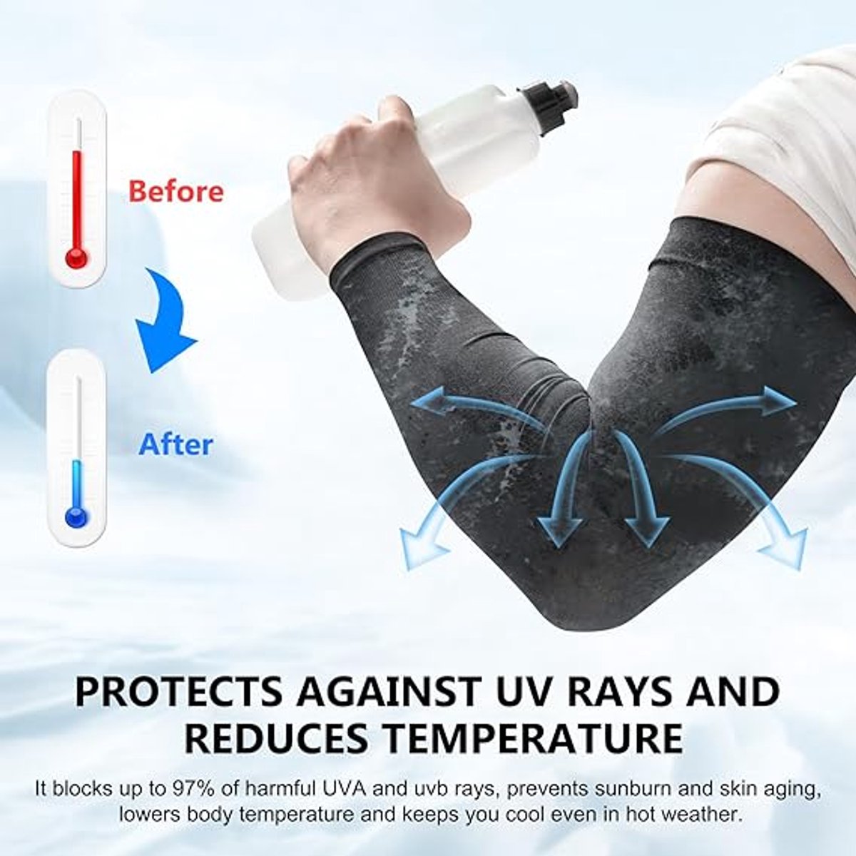 pairs of sleeves - Unisex - Sleeves - Ultralight sleeves - Arm Sleeve - UV protection for arms - Adults - Sunscreen Sleeve Ice Side Arm Sleeves - Comfort Cooling Sports Compression Sleeves - Ideal for sports, cycling, golfing - Black