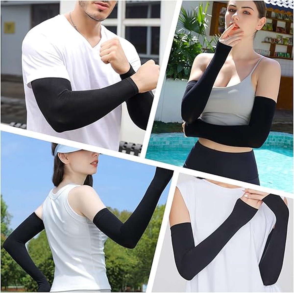 pairs of sleeves - Unisex - Sleeves - Ultralight sleeves - Arm Sleeve - UV protection for arms - Adults - Sunscreen Sleeve Ice Side Arm Sleeves - Comfort Cooling Sports Compression Sleeves - Ideal for sports, cycling, golfing - Black