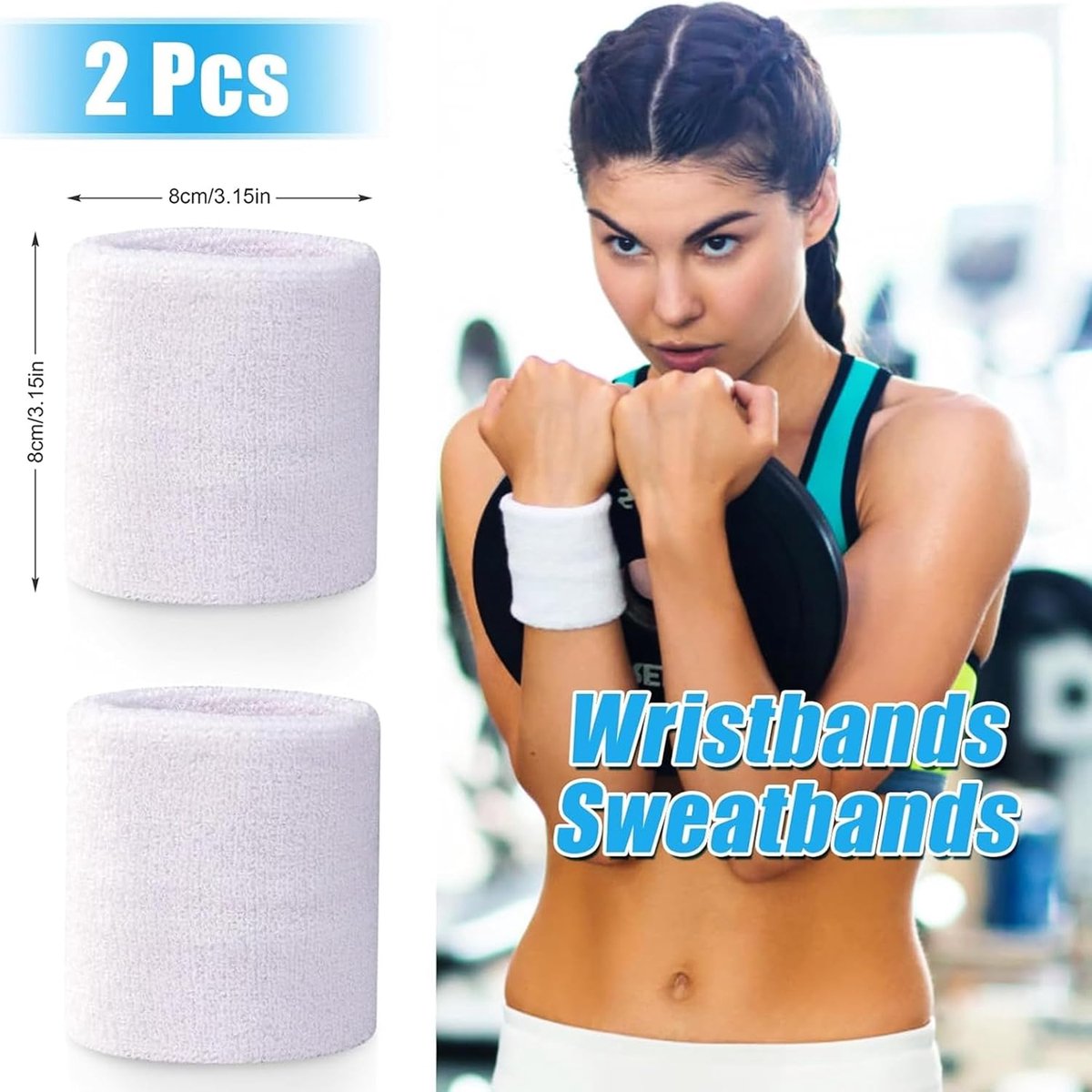 Sports wristband - 2 pieces Sweatbands - Sweatbands - Wrist - Wristbands - Wristbands - wrist headband - sports wristband - sports soft cotton wrist headband - absorbent terry cloth cuff - for gym tennis running basketball - White
