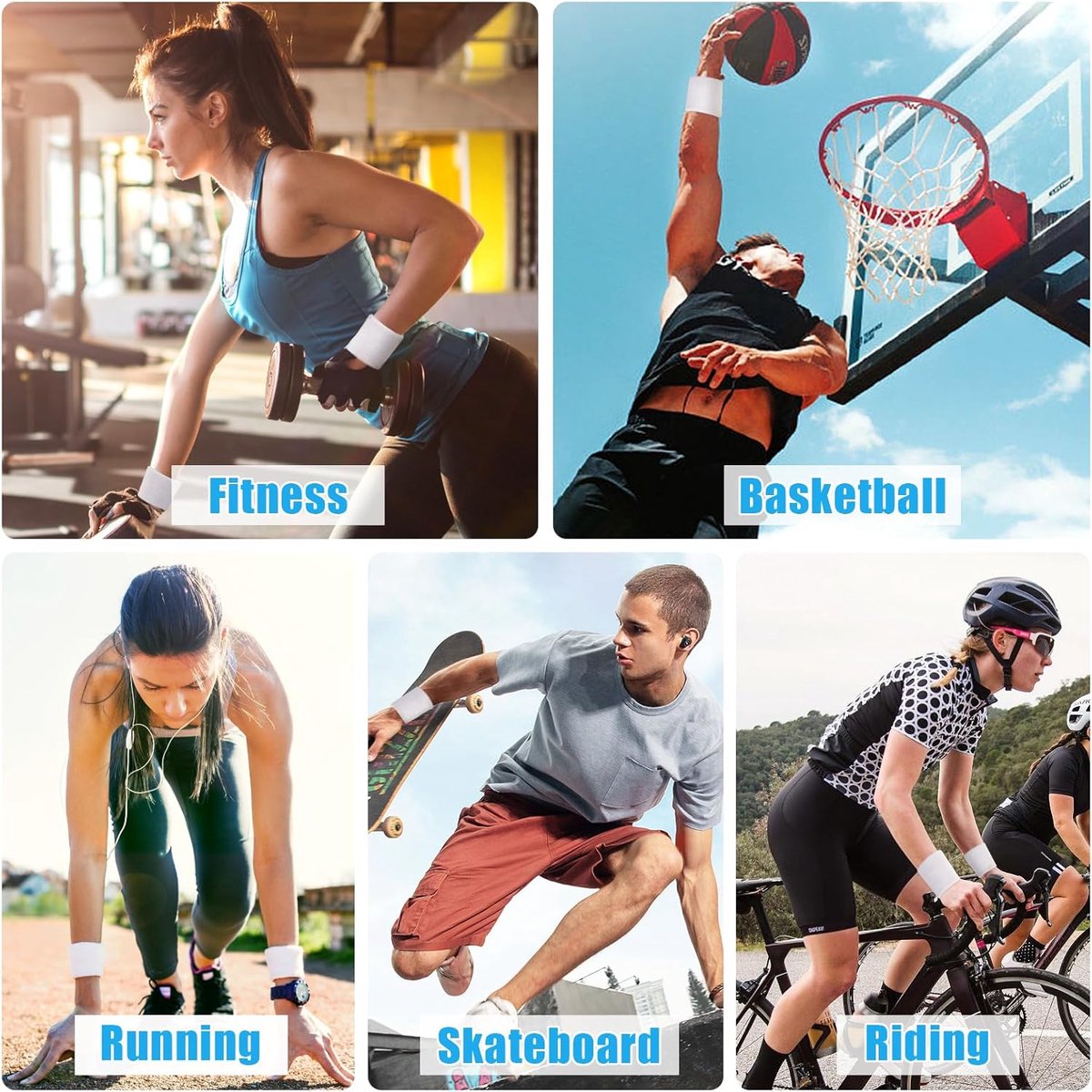 Sports wristband - 2 pieces Sweatbands - Sweatbands - Wrist - Wristbands - Wristbands - wrist headband - sports wristband - sports soft cotton wrist headband - absorbent terry cloth cuff - for gym tennis running basketball - White