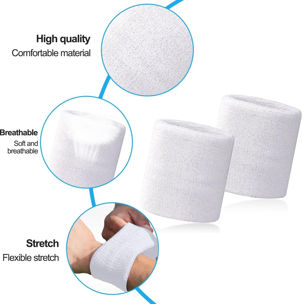 Sports wristband - 2 pieces Sweatbands - Sweatbands - Wrist - Wristbands - Wristbands - wrist headband - sports wristband - sports soft cotton wrist headband - absorbent terry cloth cuff - for gym tennis running basketball - White