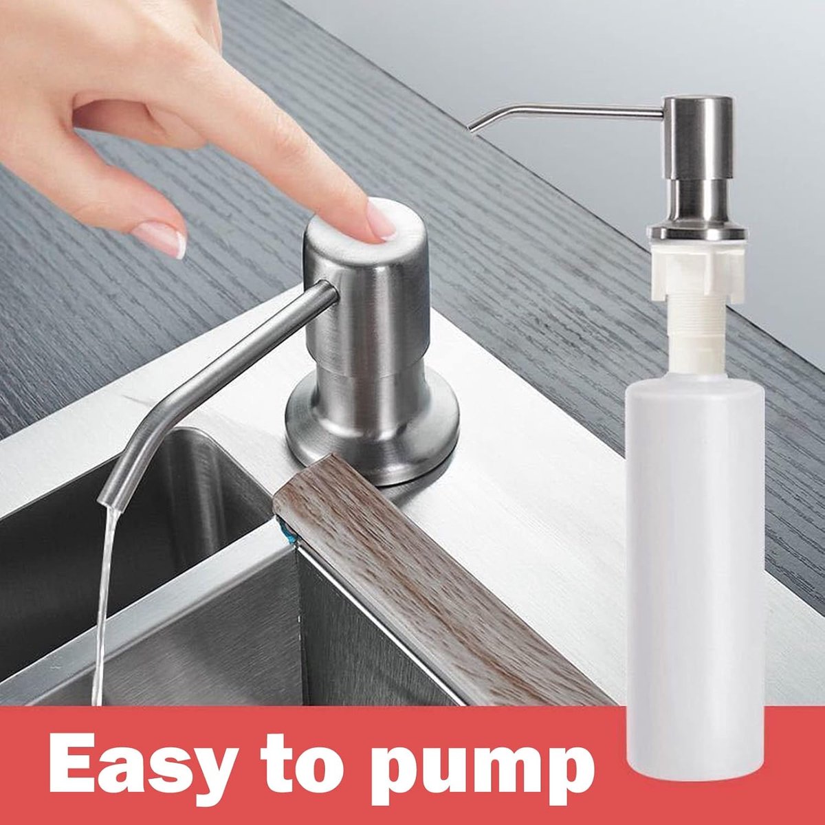 Soap Dispenser - 300 ml - Kitchen Detergent Dispenser - Sink Soap Dispenser - Stainless Steel Kitchen Detergent Dispenser - Refillable Soap Dispenser - With 360° Rotating Pump - Kitchen Accessories - Silver