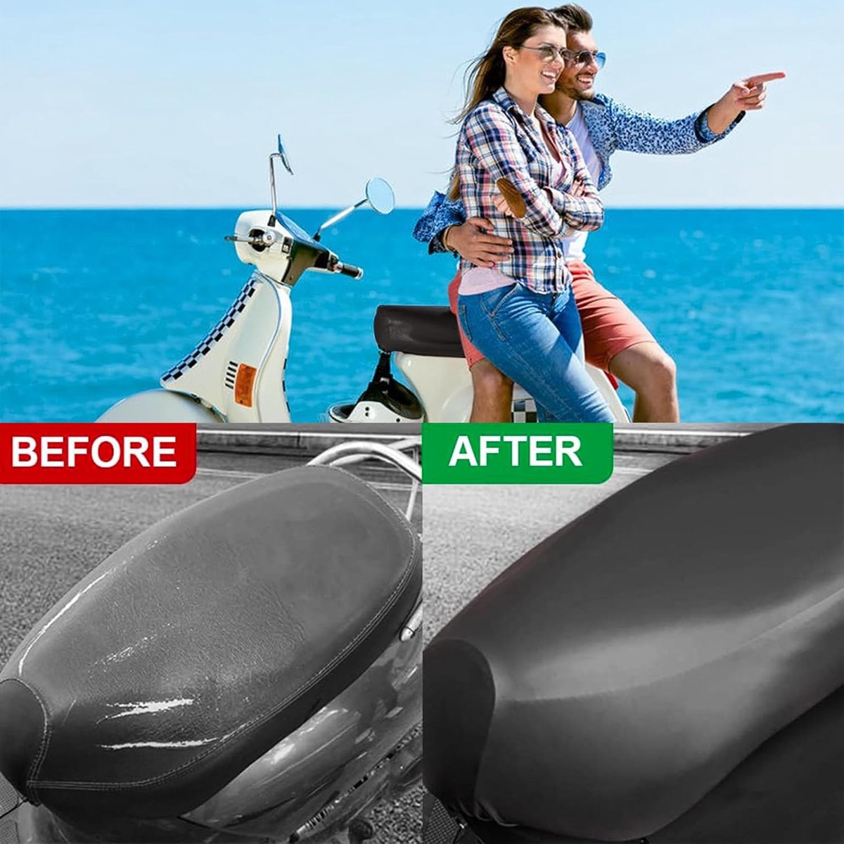 Motorcycle Seat Cover - Electric Bike Seat Cover - Scooter Seat Cover - Rain Seat Cover Scooter - Waterproof PU Scooter Seat Cover - Universal Seat Cover - Wear-Resistant Waterproof Cover - Seat Cover - For Most - 80*60 cm - Black