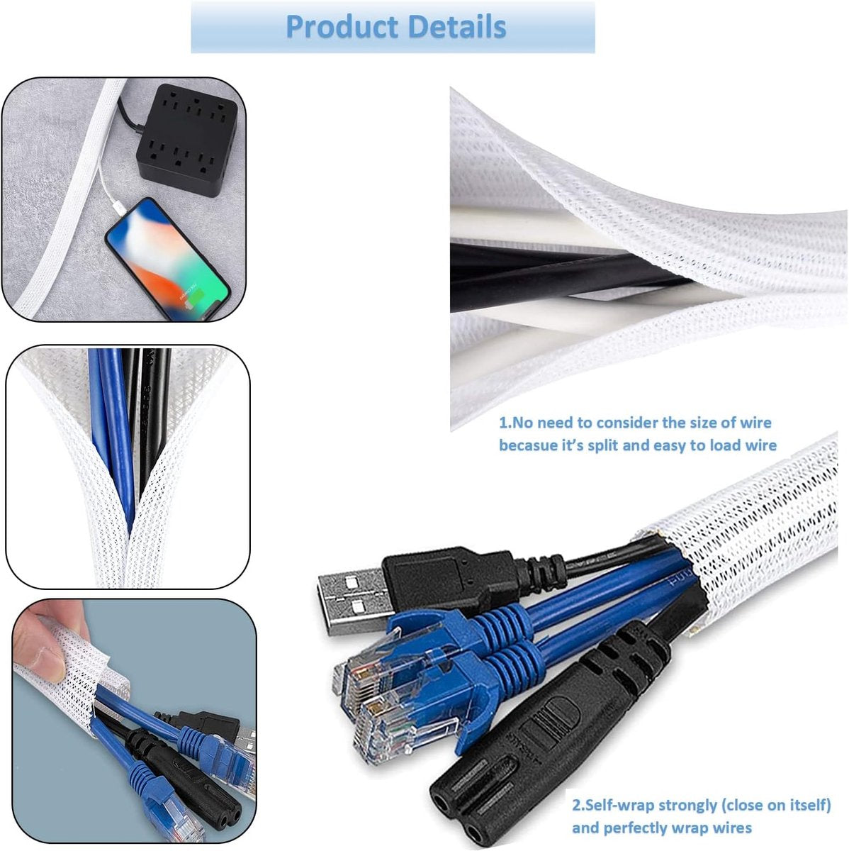 Cable Organizer - 2 m - cable management - Cable Sleeve - cable organizer - Velcro - Braided cable sleeve - Cable protector - for TV, computer, home theater, automotive, domestic, industrial, electrical wires - Prevent pets from chewing