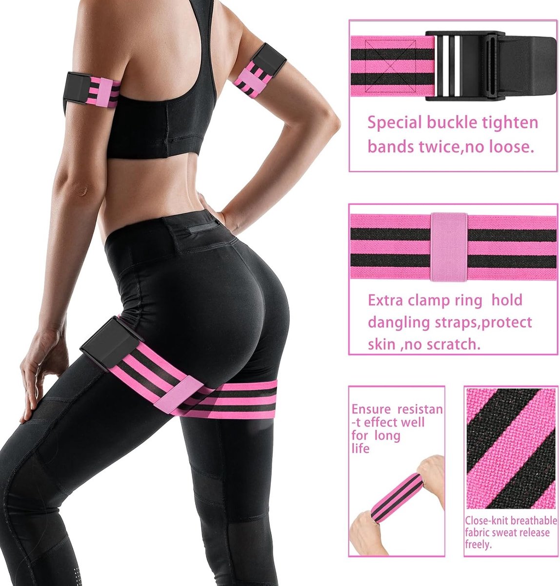 Resistance Bands - Resistance band - Booty bands - Fitness Elastic - Fitness Resistance Bands - Booty bands for training - Blood flow restriction bands - Adjustable BFR training bands - for training your glutes, squat, thighs - Pink