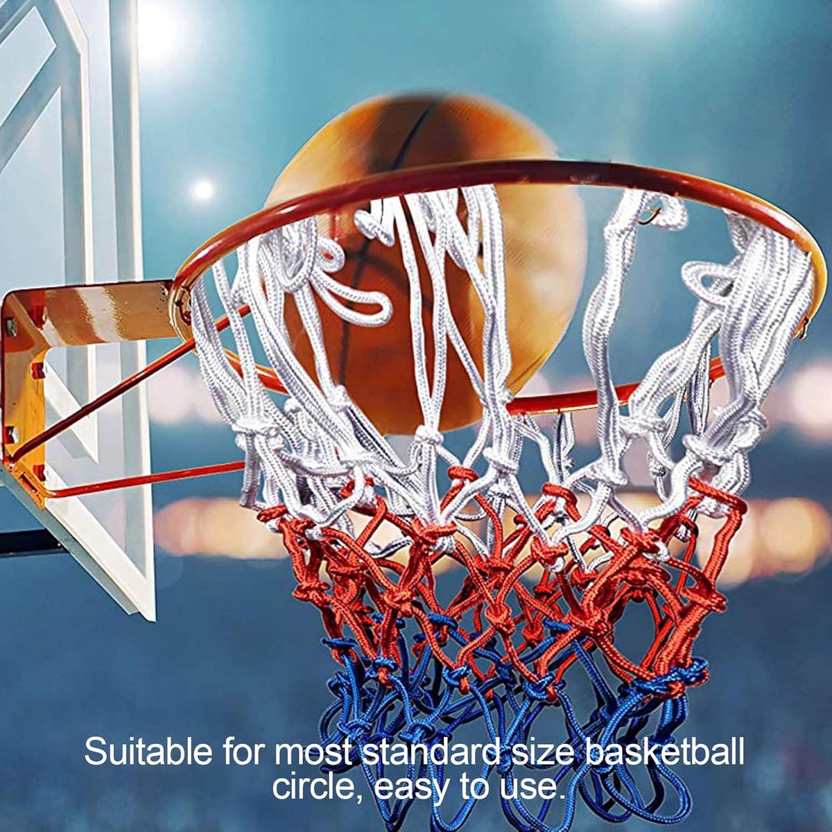 4 pieces - Basketball net - heavy-duty basketball nets - basketball net replacement set - portable basketball net - suitable for school sports fields, indoor and outdoor basketball - 50 cm - white, red and blue